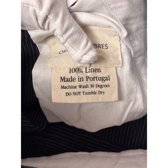 Original Fibres Pants 34 x 30 Mens Blue Pinstripe Linen Straight Leg - Picture 7 of 7